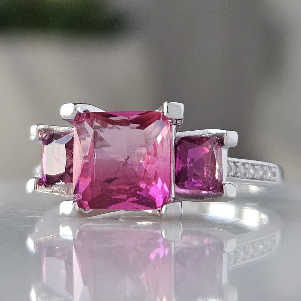 Pink Topaz Gemstone Ring, 925 Sterling Silver Charmed Aroma